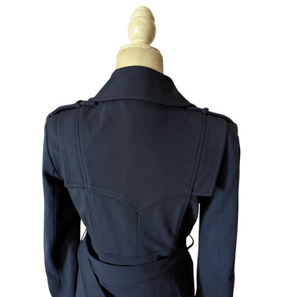 Vtg Cache Navy Blazer Trench Coat Belted office Siren Knit Old Money Sz S - Picture 5 of 9